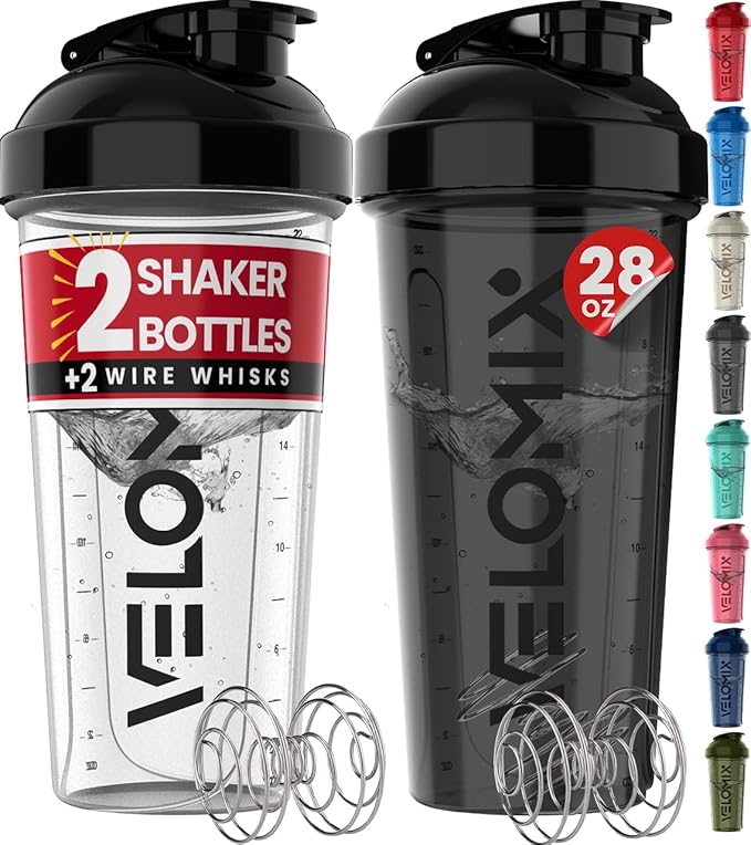 VELOMIX -2 Pack- 28 oz Protein Shaker Bottles