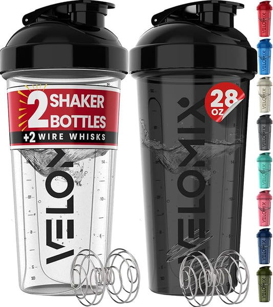 VELOMIX -2 Pack- 28 oz Protein Shaker Bottles