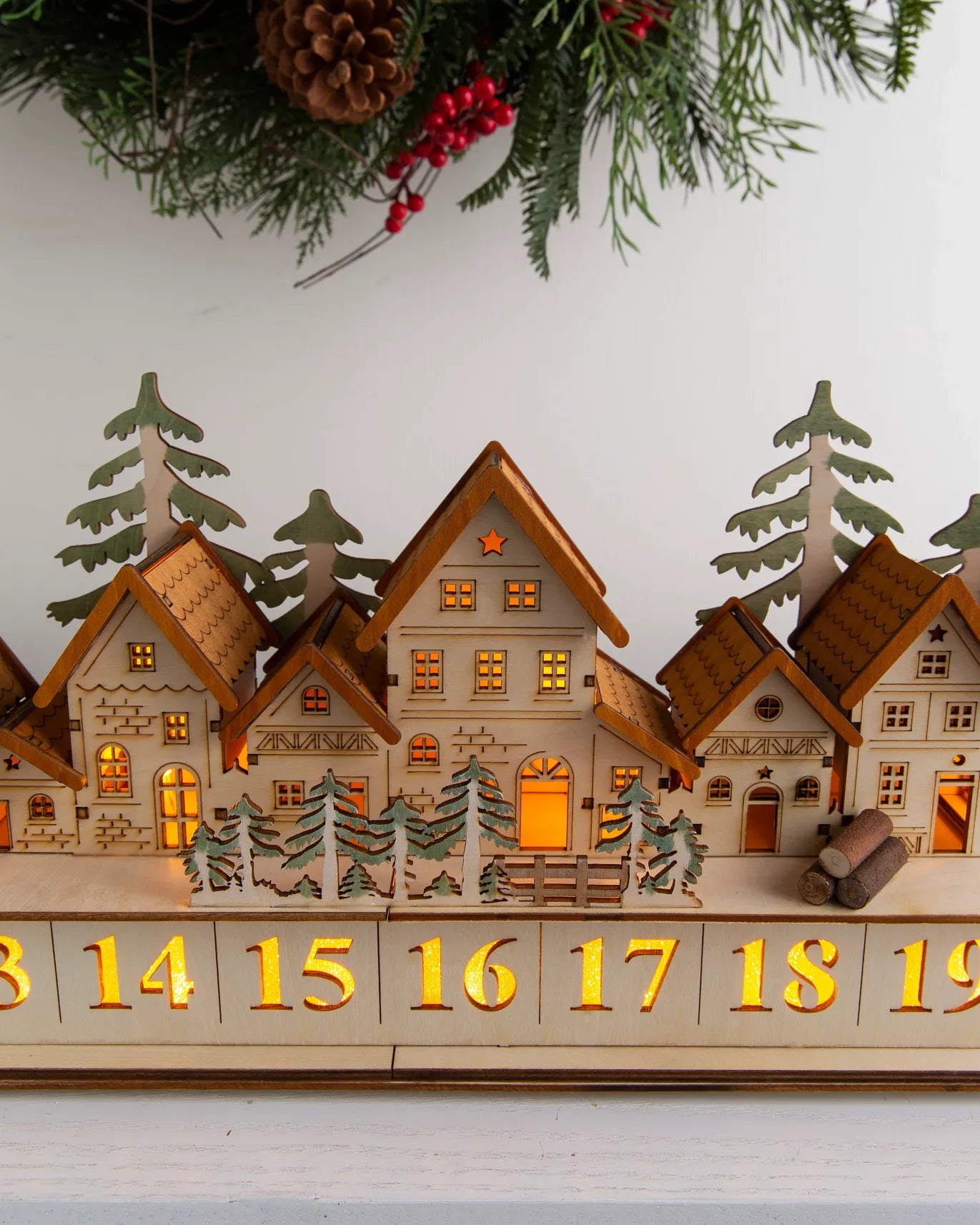 Lit Wooden Christmas Advent Calendars