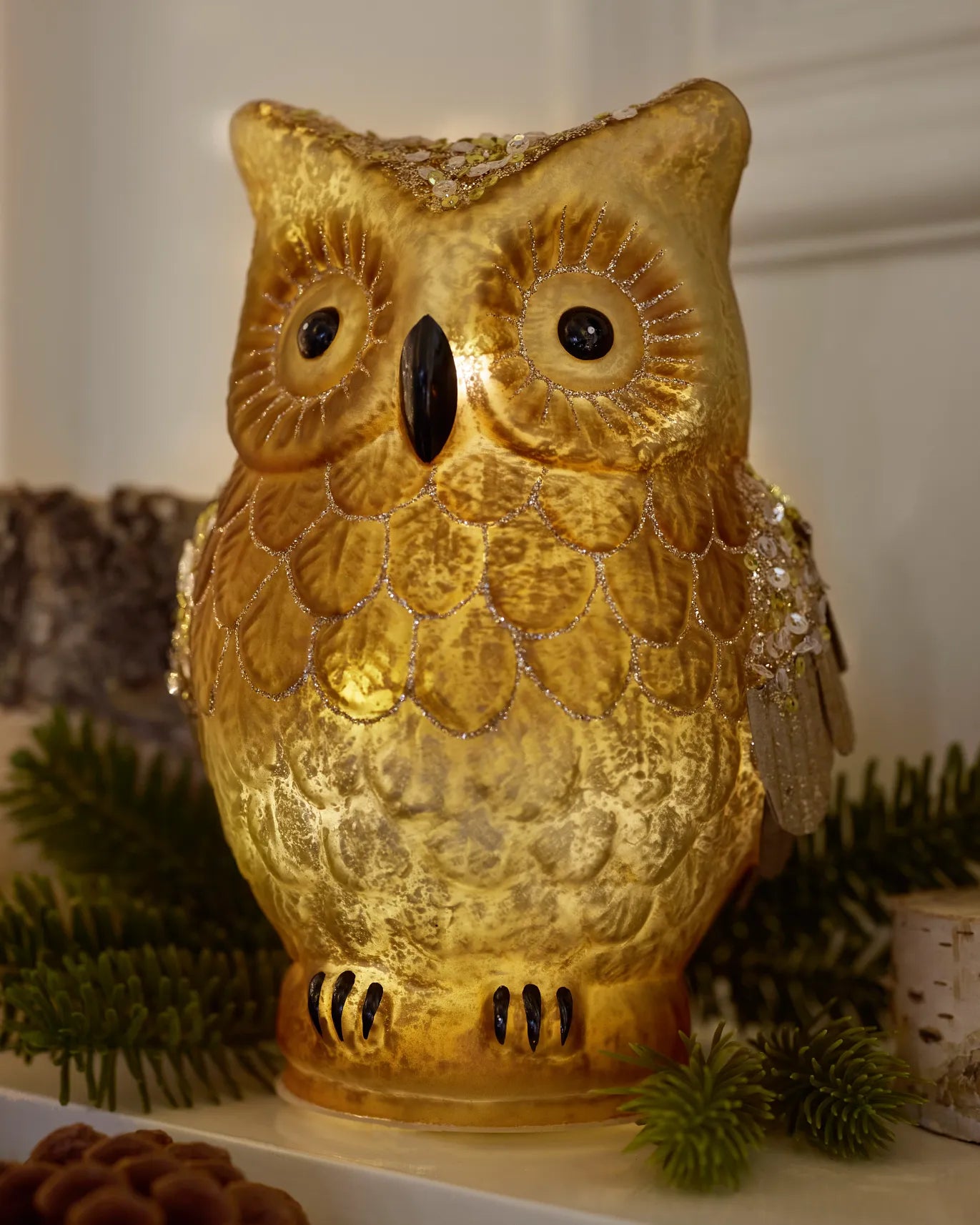 Lit Woodland Glass Owl