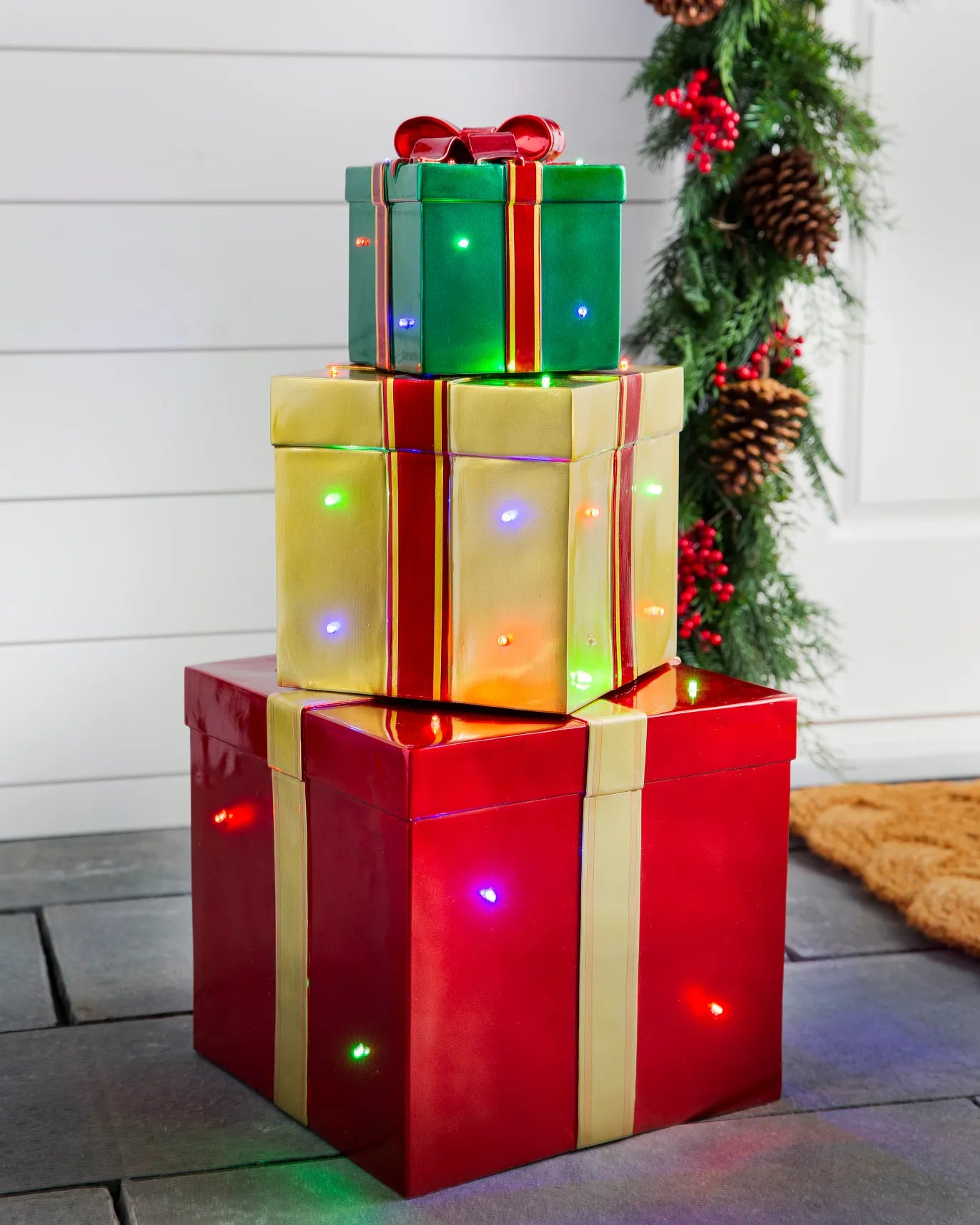 Outdoor Lit Stackable Christmas Gifts