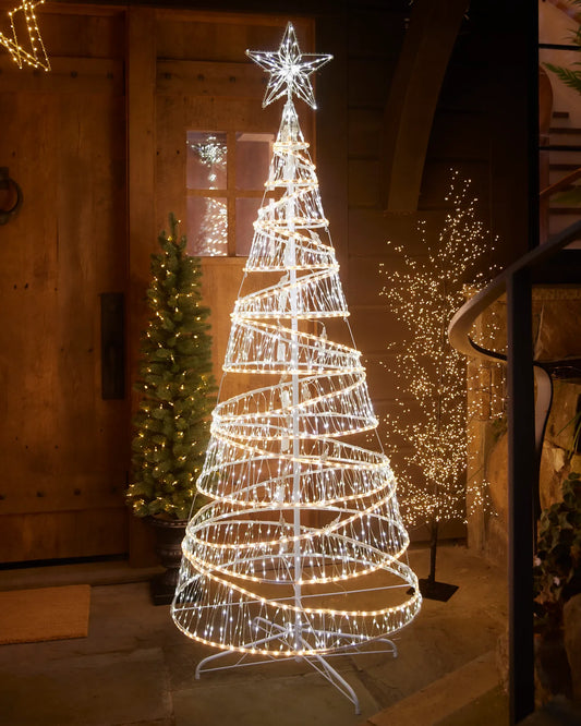Outdoor Lit Spiral Ribbon Tree