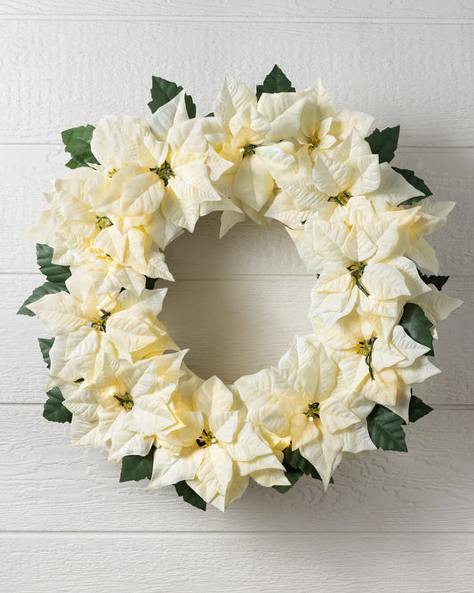 Lit Poinsettia Celebration Wreath