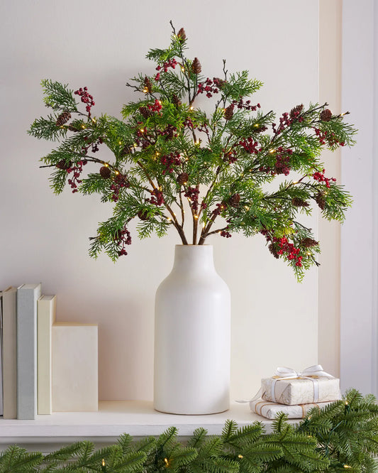 Lit Red Berry Pine Branches